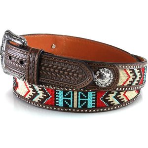 ARIAT <b>Men</b> <b>s</b> Southwestern Embroidered Cowhide Leather <b>Belt</b> <b>with</b> Tooled Tabs Pin <b>Buckle</b> - Product Image 6