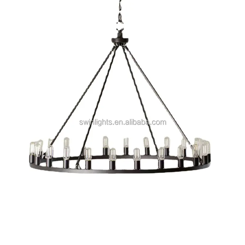 Loft American Rural Retro Tieyi Round Candle Suspension Light Bar Restaurant Living Room Villa Project Light