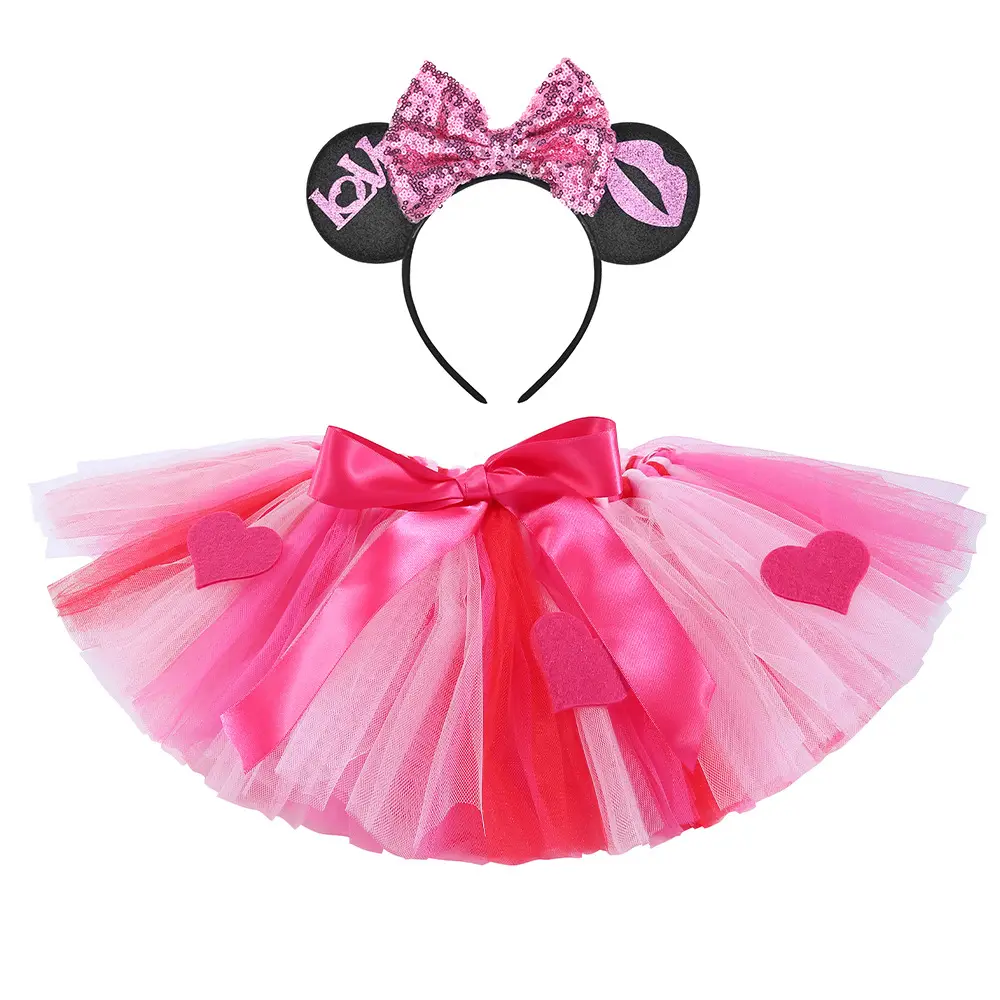 2024 Baige nuovo arrivo RTS bambino compleanno principessa festa abbigliamento ragazze vestito rosa a strati per bambini gonne Tutu di San Valentino