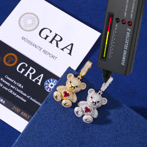 Mode Moissanite lucu cinta hati beruang liontin putih emas 925 perak murni VVS berlian es keluar perhiasan hewan untuk pria wanita - Product Image 3