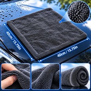 Serviette en microfibre tissée double face à boucles torsadées séchage rapide 50x80cm, diverses couleurs, écologique, pour séchage de voiture, anti-rayures - Product Image 5