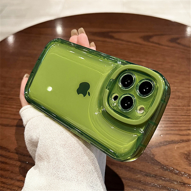 Candy Color Camera Lens Ring Stand Clear Phone Case for iPhone 14 13 12 12pro 13pro Max Invisible Folding Holder Back Cover