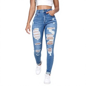 New Arrival Fashionable Sexy Casual Solid High Fitted Soft Distressed Ripped Skinny <b>Jeans</b> <b>Women</b> <b>Button</b> Eco-Friendly From BD - Product Image 4