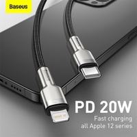 Pour Baseus Cafule Series Câble de données en métal Type-C vers iP PD 20W USB vers iP 2.4A Câble de charge rapide pour iPhone