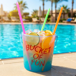 Seau en plastique à thème Tiki avec poignée, 32 oz/1 L, seau à boissons pour fête hawaïenne Luau, seau à glace réutilisable pour bar de plage - Product Image 2