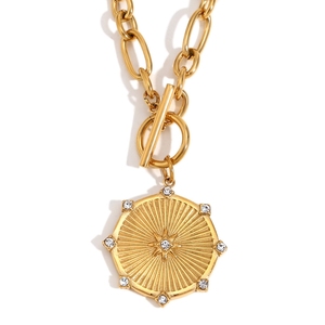 Của phụ nữ thép không gỉ mặt dây chuyền vòng cổ 18K vàng Bát giác sao nhọn OT Clasp độc đáo phong cách Châu Âu có tính năng Kim Cương tre - Product Image 3