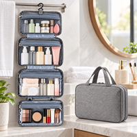 Trousse de Toilette de Voyage Suspendue, Pochette à Maquillage 4 Compartiments avec Crochet Métallique Pivotant, pour Salle de Bain, Douche, Gym, Quotidien, Taille Personnalisée, Vente en Gros, OEM