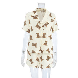 ชุดนอนลายหมีน่ารัก QINSI ชุดนอนลำลองสำหรับผู้หญิง แขนสั้น ผ้าฝ้าย ชุดนอนสองชิ้นสำหรับผู้หญิง - Product Image 4