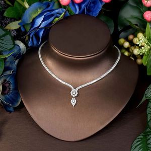 ชุดสร้อยคอและต่างหูเซอร์โคเนียทรงลูกบาศก์แบบเรียบ CZ ชุด4ชิ้นสำหรับงานพรอมของผู้หญิงเครื่องประดับ S-421 - Product Image 4