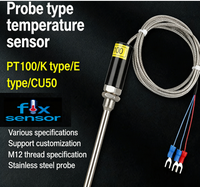 Sensor de Temperatura Tipo Sonda PT100, Termistor, Termopar Tipo K, Tipo E, Cu50, Sonda de Acero Inoxidable Impermeable