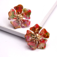 Bijoux personnalisés en gros boucle d'oreille en résine acrylique lucite fleur vintage boucle d'oreille en métal acétate de cellulose écaille de tortue pour fille