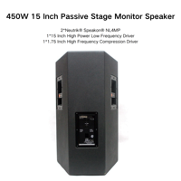 Enceintes de scène passives 450W 15 pouces 2 voies pleine gamme (2 voies bass reflex) Performance Équipement audio professionnel