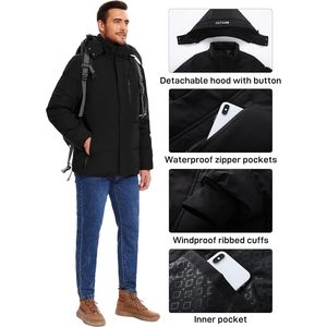 FOXA Men's Down Puffer <b>Jacket</b> <b>Waterproof</b> Hooded Winter Coat Casual Straight Body Insulated <b>Parka</b> Snow <b>Jacket</b> - Product Image 5