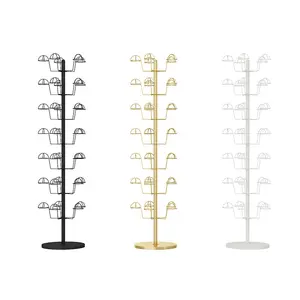 Giá Trưng Bày Mũ Đen Vàng Có Thể Điều Chỉnh Chiều Cao Đế Tròn, Giá Để Mũ Bảo Hiểm Kim Loại Có Thể Tháo Rời Và Xoay - Product Image 1