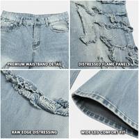 Jeans personnalisés OEM ODM en denim épais délavé à l'acide 100% coton, fabrication haut de gamme, bords bruts, patchwork, faible MOQ, prix de gros