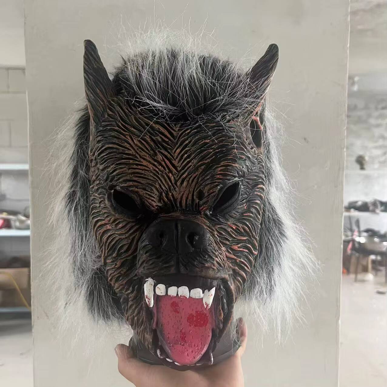 Red tongue wolf head