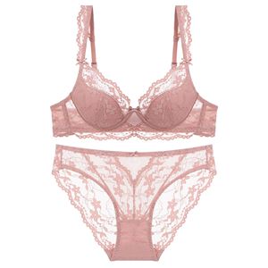 Sous-vêtements sexy français Pure Desire Thin Soft Steel Ring Lace Small Breast Size Exaggerating Bra Push up Holding Set - Product Image 1