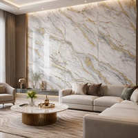 Lembaran Marmer UV Beige Travertine Format Besar untuk Dekorasi Showroom WYRAX Store Display Feature Wall 1220x2440mm Tebal 5mm