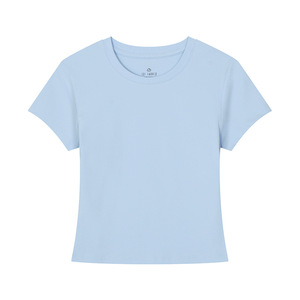 เสื้อยืดผู้หญิงทรงเข้ารูป 13 สี ผ้าฝ้าย 89.7% ผ้ายืด 10.3% คอกลม สีพื้น เสื้อยืดสาวๆ - Product Image 2