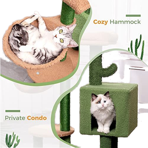 Menara kucing pendek hijau kustom dengan mainan bingkai panjat tebing kayu tali Sisal alami untuk kucing kecil-grosir - Product Image 3