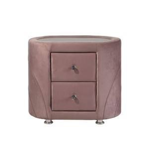 Comodino in Velluto Rosa con Due Cassetti e Gambe in Metallo Cromato, Arredamento per Camera da Letto - Product Image 2