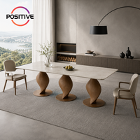 Table à manger rectangulaire moderne en marbre avec base en bois massif sculpté à trois niveaux, mobilier de salle à manger de luxe italien