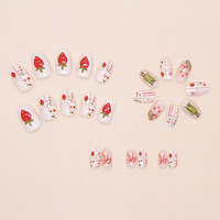 Ovale nagels met bloemenprint, korte crèmewitte opzetnagels, ABS, machinaal gemaakt, 24 stuks, schattige nepnagels met strikjes voor vrouwen