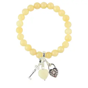New Arrival Natural Yellow Jade Beads High Quality Fashionable Bangle with Heart-Shaped Pendants Pearl Material Bracelets