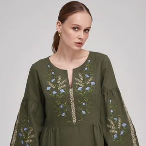 Ropa de fiesta de noche Bohemia OEM al por mayor, ropa de mujer sexy de manga corta y completa, vestidos informales bordados blancos ucranianos - Product Image 1