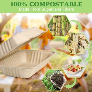 Compostable vỏ sò đưa ra thực phẩm container vỏ sò mía dùng một lần bã mía thực phẩm container 9*6 vỏ sò - Product Image 5