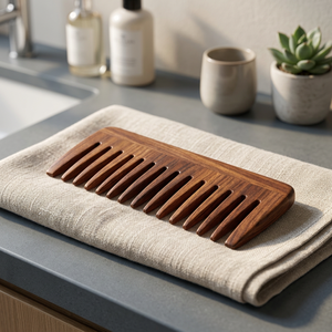 Peine de madera tallado a mano de color marrón oscuro para salón de belleza - Product Image 3