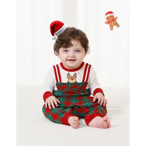 BambooBud - Pelele navideño para bebé, mono de manga larga a cuadros, conjunto unisex para bebé, estampado de renos en rojo y verde - Product Image 4