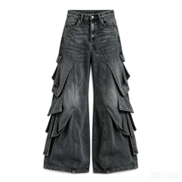 SOONREE Jeans cargo déstructurés pour hommes, multi-poches, style streetwear, pantalon en denim ample, jeans baggy pour hommes, pantalon en denim d'archives