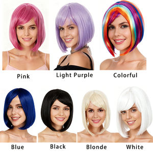 Court Bob perruque <span class=keywords><strong>couleur</strong></span> rose vif cheveux synthétiques pour les femmes Cosplay fête tenue quotidienne mode <span class=keywords><strong>coiffure</strong></span> résistant à la chaleur fibre perruque - Product Image 2