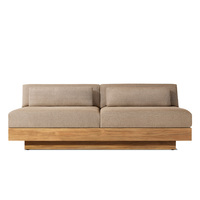 Set Sofa Seksional Patio Kontemporer Bentuk U Chaise Mewah Furnitur Kayu Jati Solid Set Lounge Luar Ruangan