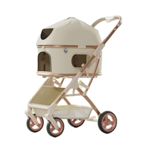 Poussette pour animaux de compagnie 2-en-1 détachable, pliable en un clic, en aluminium aéronautique avec base rigide moulée par injection
