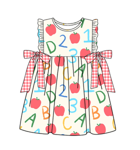 Pantalones Cortos y Vestidos Casuales Personalizados para el Regreso a Clases con Estampado de Manzanas ABC, de Algodón y Elastano Transpirable para Niños, Combinados para Hermanos, Primavera Otoño - Product Image 2