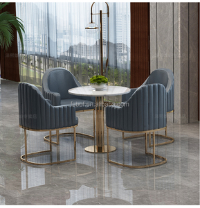 Silla de respaldo alto para restaurante, muebles de mesa redondos de mármol blanco, color dorado y rosa, para vestíbulo de Hotel - Product Image 2