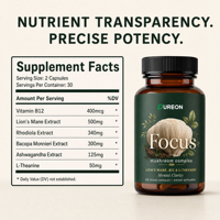 Pureon OEM/ODM Capsules de Concentré de Champignon Crinière de Lion, Complément Complexe de Champignons pour la Clarté Mentale
