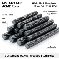 ACME Threaded Stud M16 M24 M36, HDG & Black Phosphate, Grade 4.8 A193 B7M High Tensile Industrial Threaded Rod