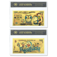 Juego de Billetes de Banco con Tema de Gato Robótico Azul Clásico, Recubiertos en Oro de 24K, PVC Impermeable, Colección de Recuerdos, Regalo Novedoso