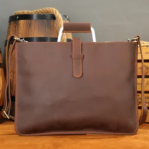 Marrant crazy horse leather laptop briefcase top handle luxury handbag messenger bag genuine leather briefcase for men