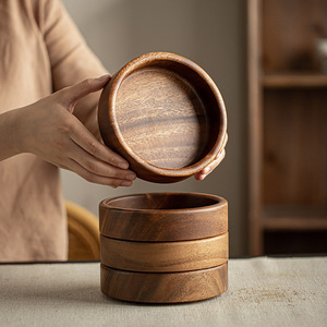 ถาดผลไม้ไม้วอลนัททรงกลมแบบซ้อนได้ สำหรับใช้ในงานเลี้ยงที่บ้าน - Product Image 1