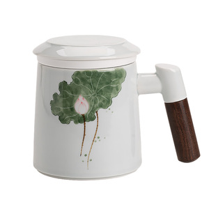 Ceramic Mug With Lid Hand Painted Lotus Design <b>Large</b> Capacity <b>Tea</b> <b>Cup</b> For Daily Use - Product Image 4