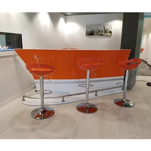 High Gloss White and Orange Color Mini Boat Bar Counter Marble Stone Home Front Counter Design for Bar