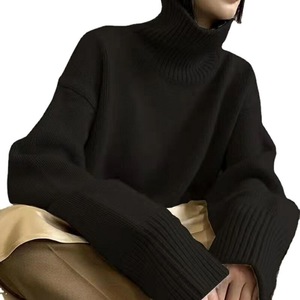 Pull-over doux à col montant pour femme, coupe ample, couleur unie, tricoté, couche de base, automne hiver 2025, gris, noir, rouge, taille unique - Product Image 4