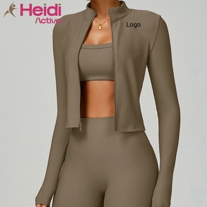 Vêtements de sport personnalisés pour la course à pied, veste de sport chaude, coupe ajustée, coupe-vent, à fermeture éclair, manches longues, pour femmes - Product Image 1