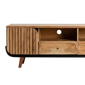 Mueble de TV de Madera Maciza Estilo Rústico con Patrones Tallados a Mano y Almacenamiento Práctico para Sala de Estar Moderna - Product Image 2