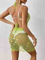 Fabrieksdames Handgemaakte Gehaakte Tweedelige Sexy Strandhoes Voor Dames Tankbikini 'S Holle Badpak Jurk