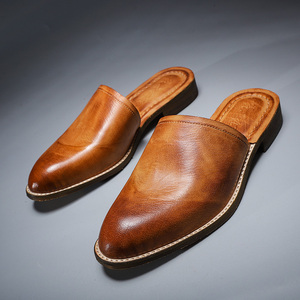 Handmade Goodyear British Casual Leather Shoes Outer Wear Super Soft <b>Half</b> Closed-Toe Slippers Men's Summer Sandans - Product Image 1